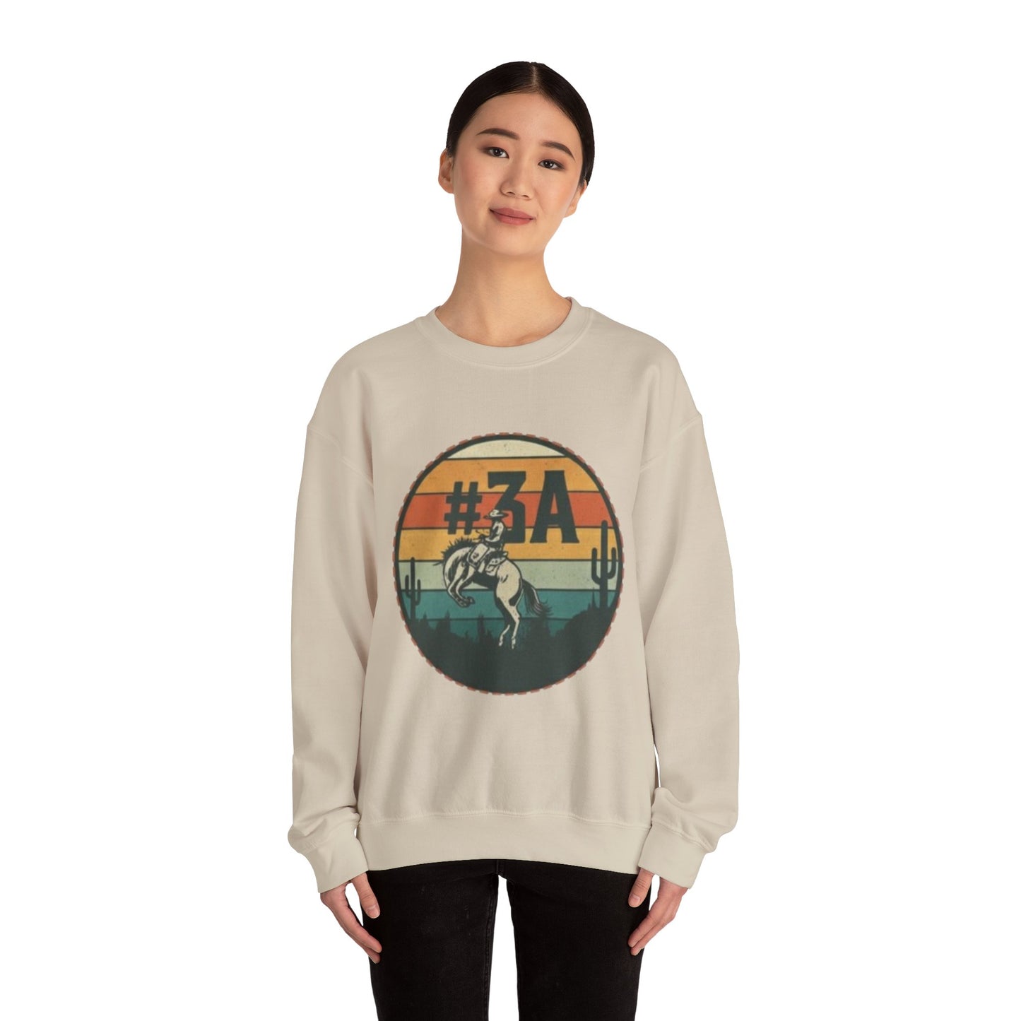#3A Rodeo Bull Graphic Sweatshirt | Retro Sunset Desert Design