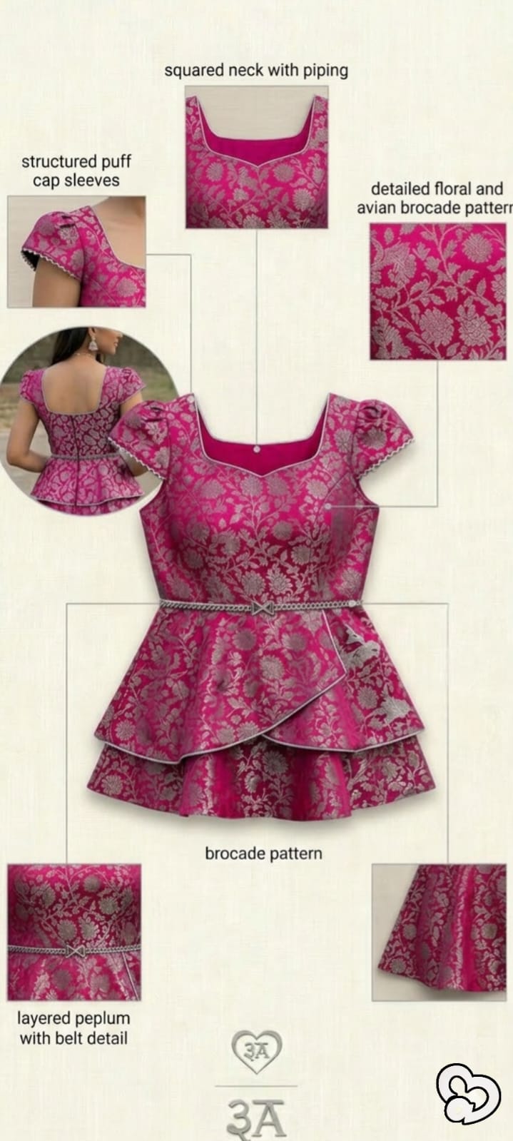 Pink Brocade Designer Peplum Top