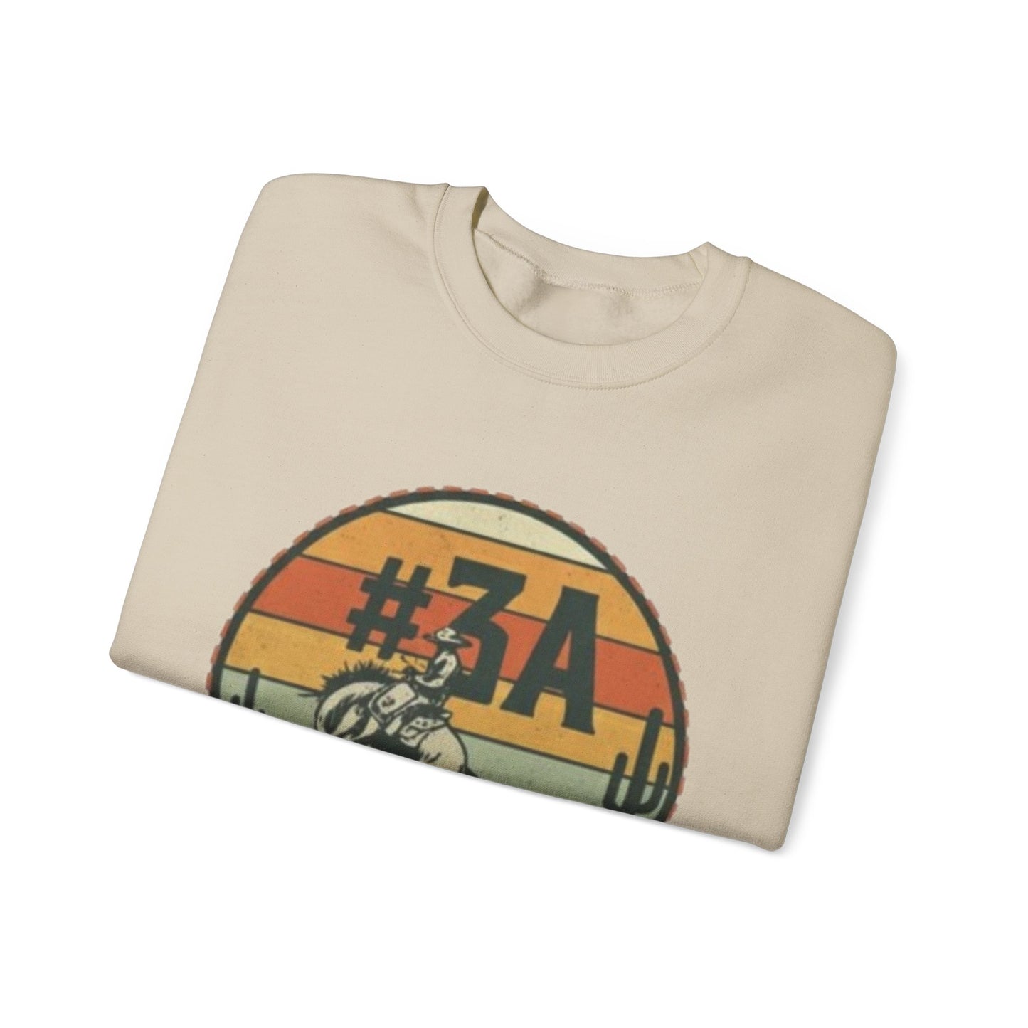 #3A Rodeo Bull Graphic Sweatshirt | Retro Sunset Desert Design