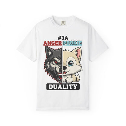 Anger Pookie Duality T-shirt | Wolf and Cute Pup Split Face Design