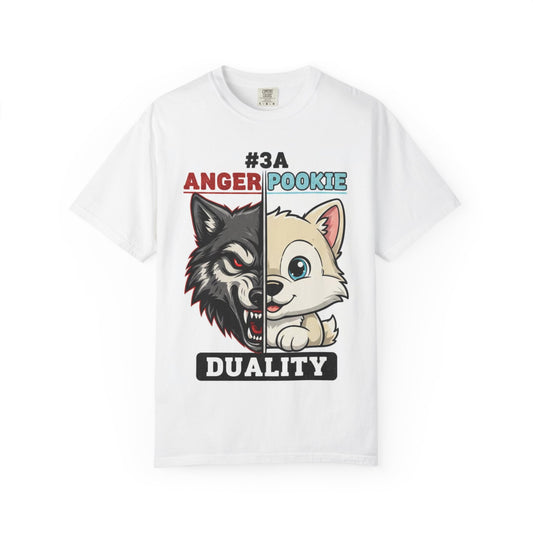 Anger Pookie Duality T-shirt | Wolf and Cute Pup Split Face Design