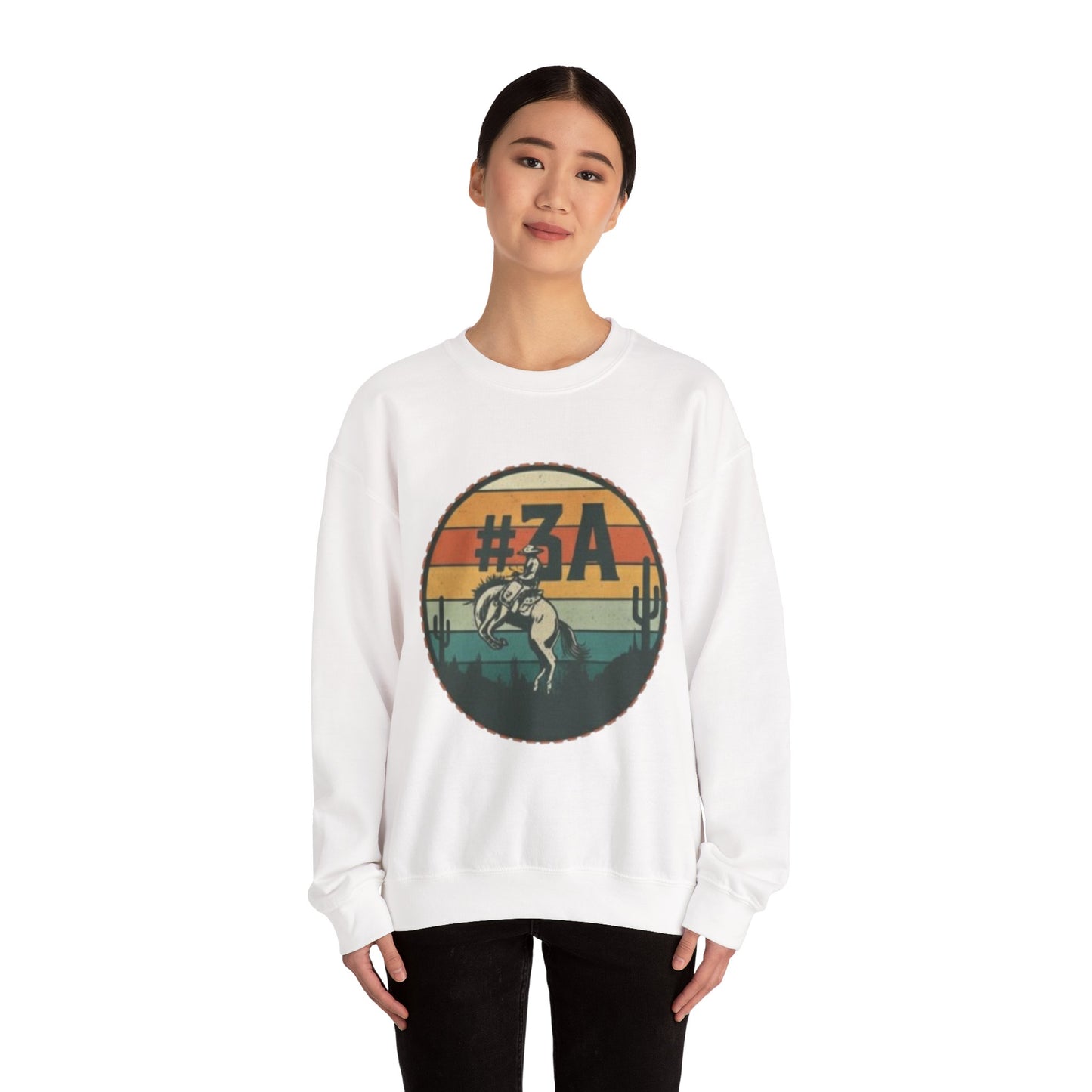 #3A Rodeo Bull Graphic Sweatshirt | Retro Sunset Desert Design