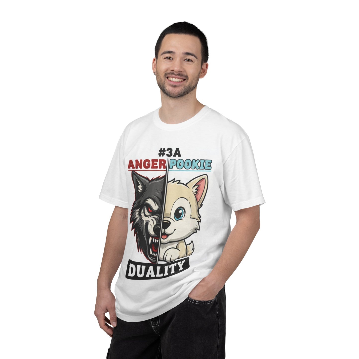 Anger Pookie Duality T-shirt | Wolf and Cute Pup Split Face Design