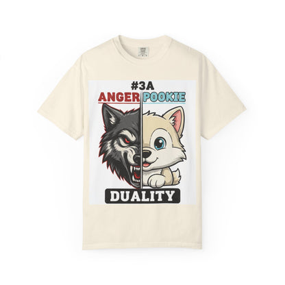 Anger Pookie Duality T-shirt | Wolf and Cute Pup Split Face Design