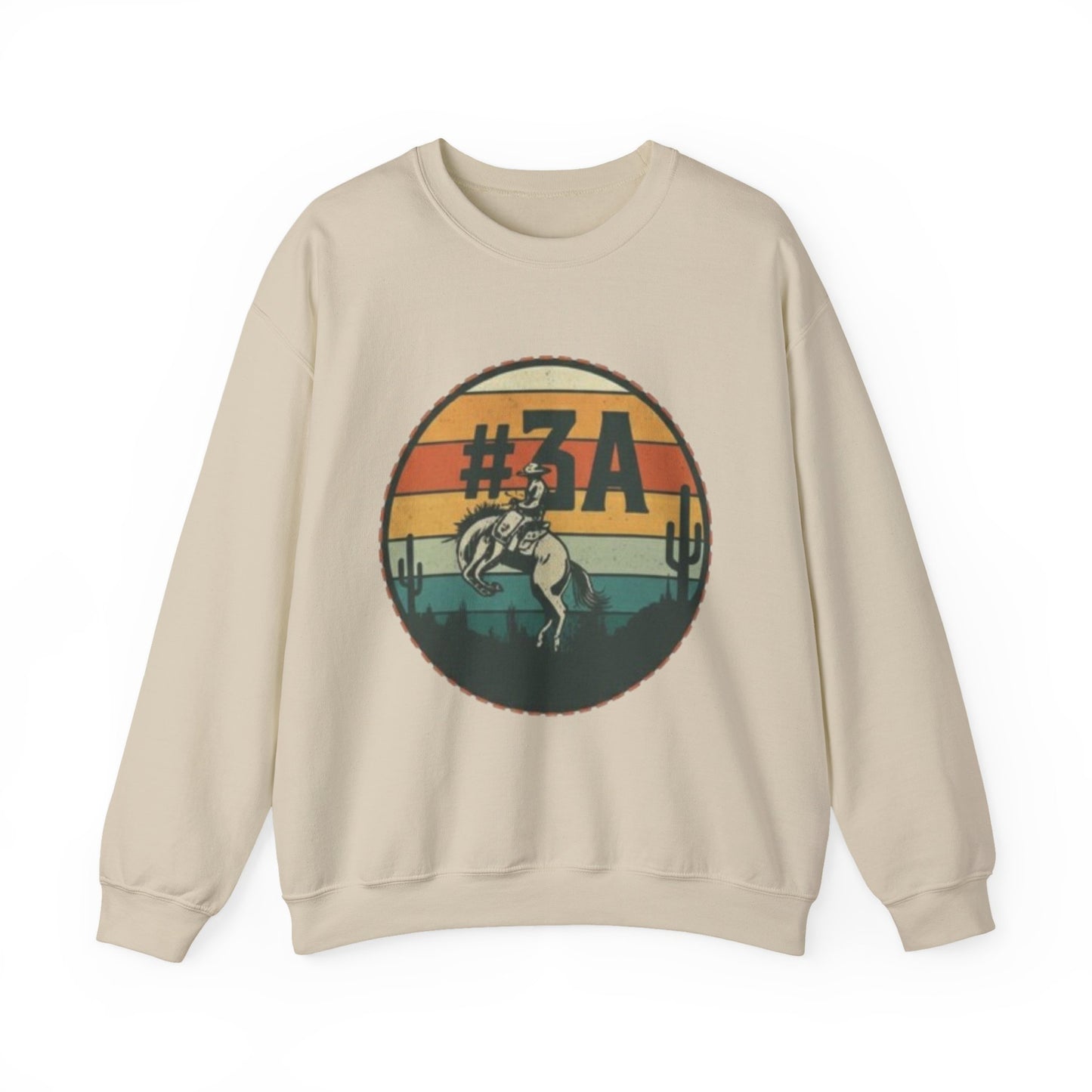 #3A Rodeo Bull Graphic Sweatshirt | Retro Sunset Desert Design