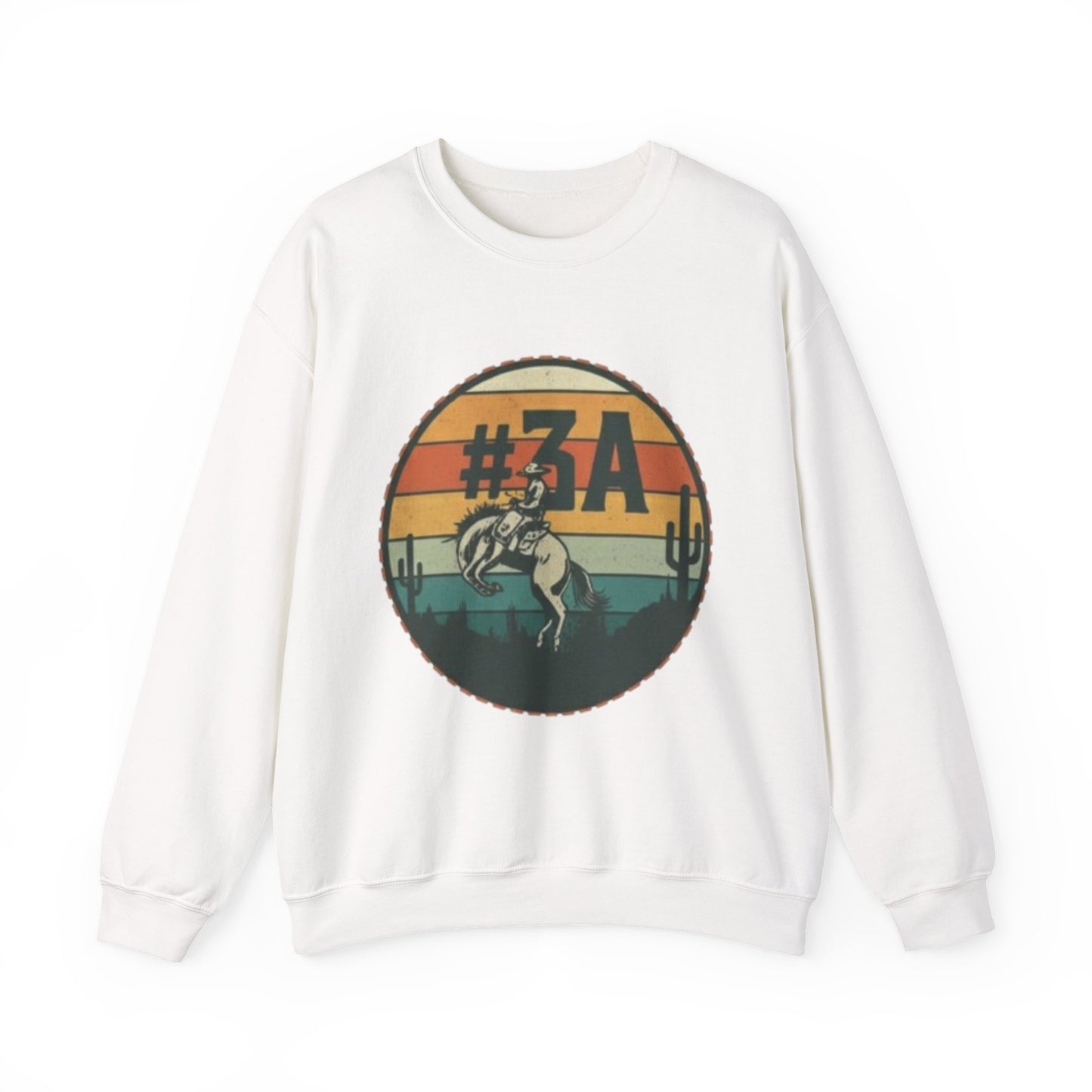 #3A Rodeo Bull Graphic Sweatshirt | Retro Sunset Desert Design