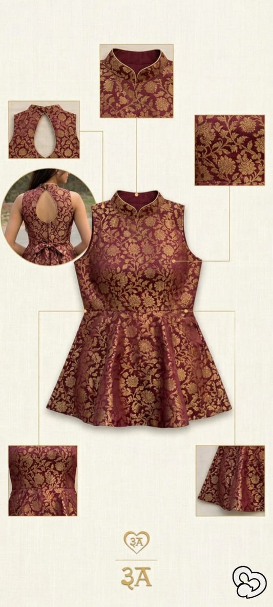 Maroon Minimal Peplum Top