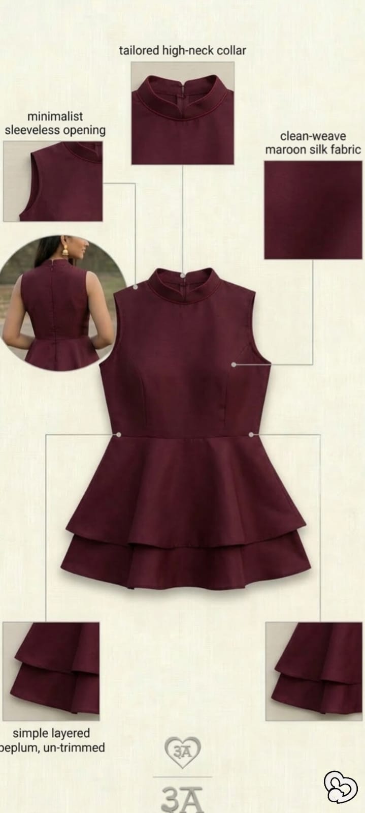 Maroon Brocade Peplum Top