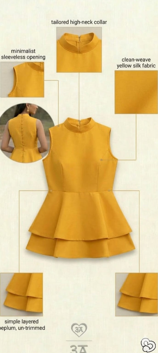 Mustard Silk Peplum Top